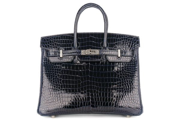 Hermès Birkin 25 Bleu Nuit Shiny Crocodile Palladium Handbag