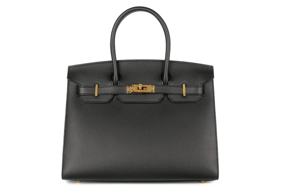 Hermès Birkin 30 Noir / Black Sellier Madame Gold Handbag